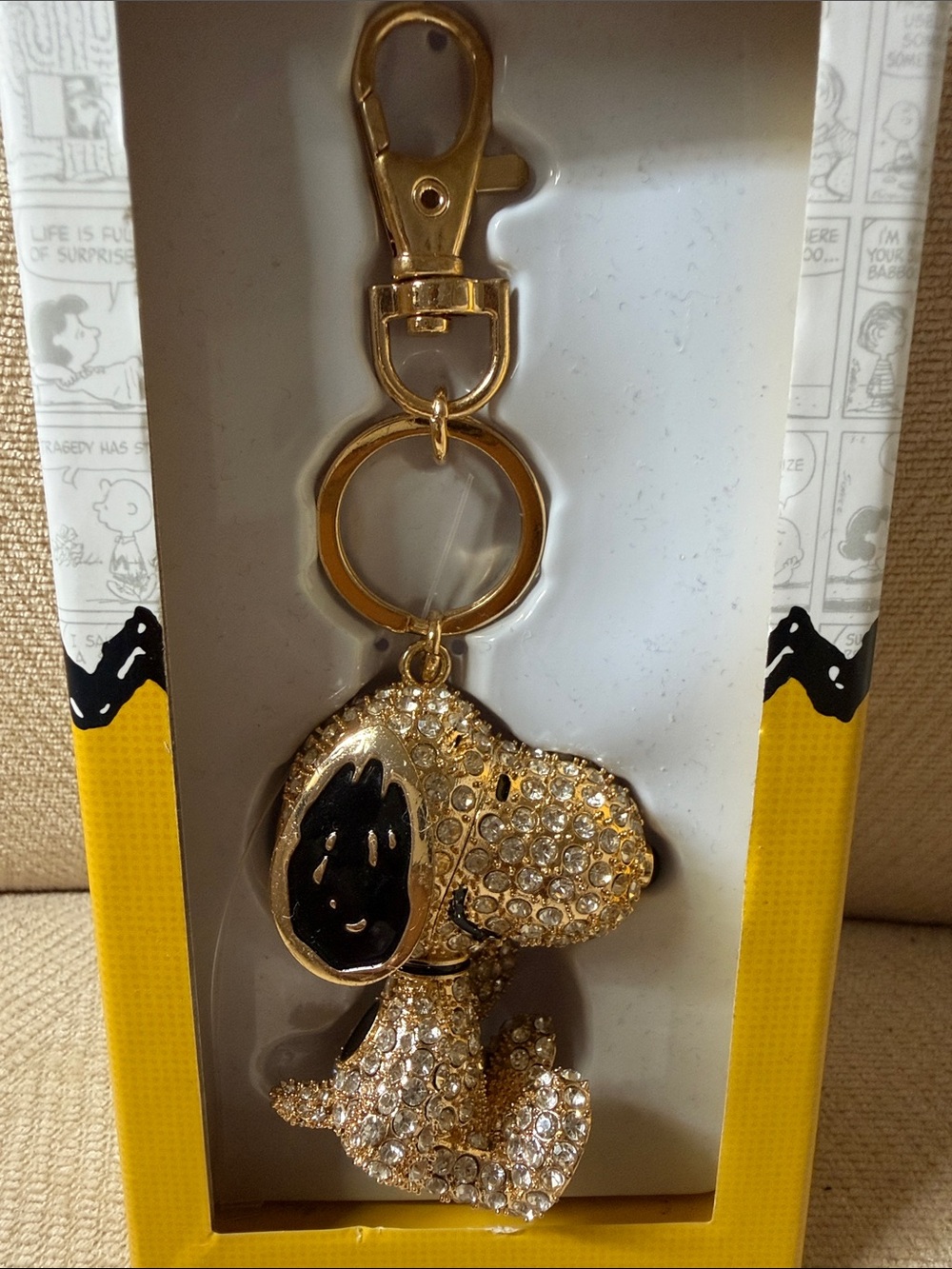 Peanuts Gold Snoopy Crystal Clip-On Bag Charm - Picture 2 of 6